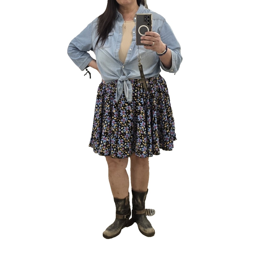 Floral Print Mini Skirt Black Blue Red Yellow Elastic Waist Casual‎